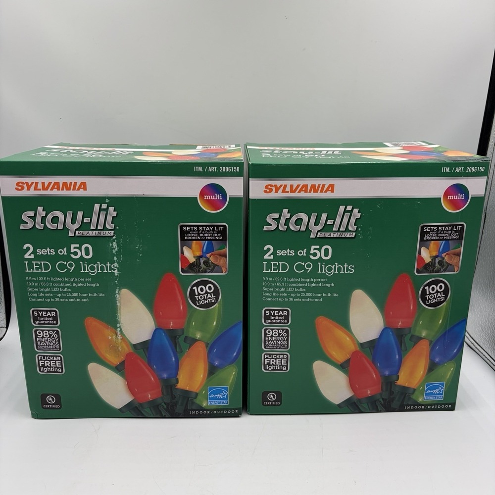 NEW Sylvania Stay-lit LED Plastic Multicolored Faceted C9 Lights 50 - (2PK)